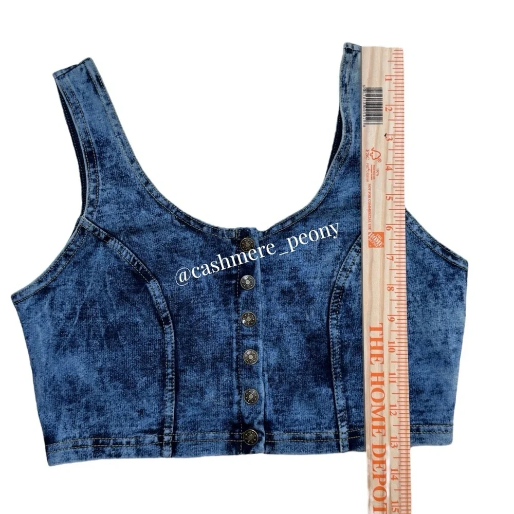 Forever21 Denim Blue Button-Up Crop Tank Top Small